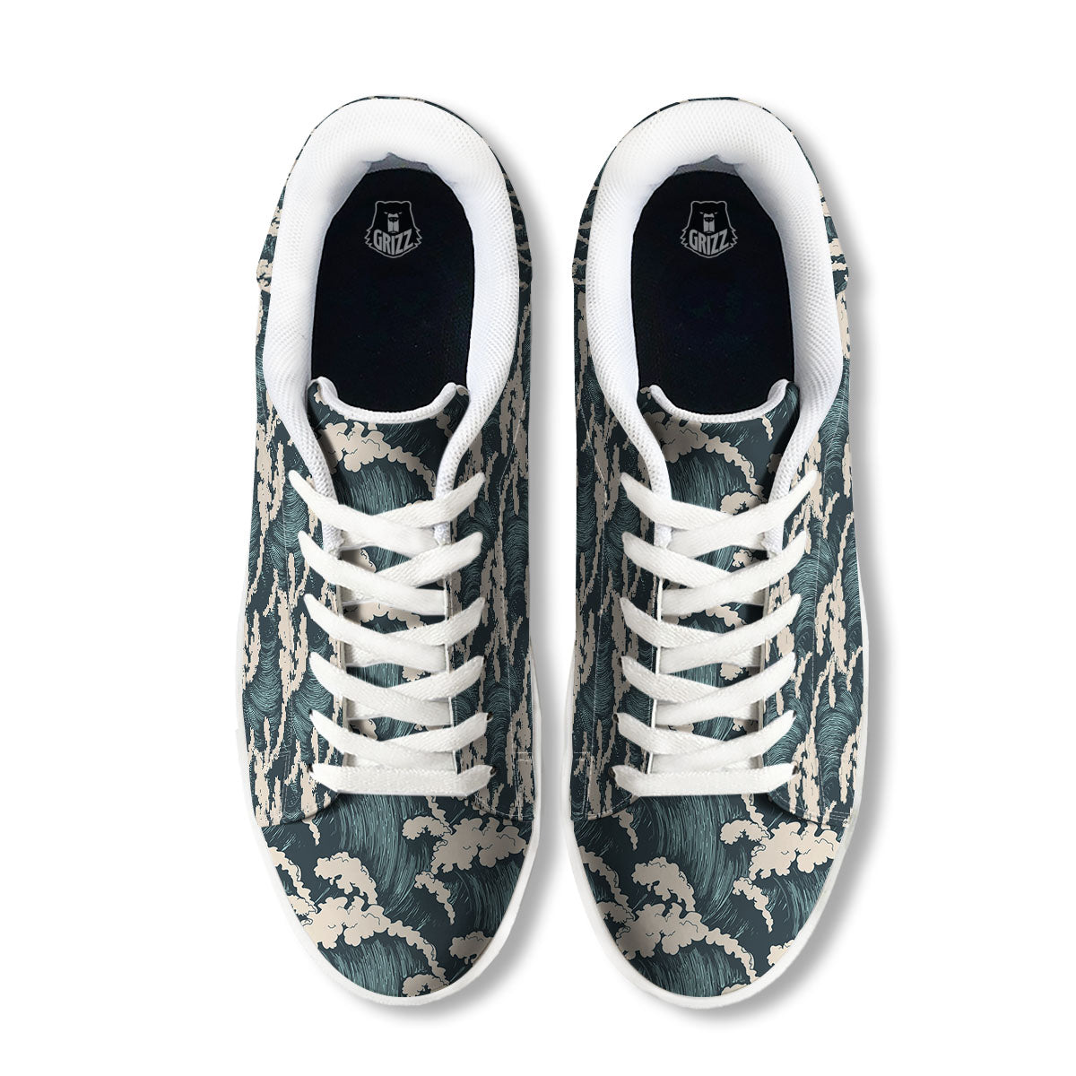 Wave Water Print Pattern White Low Top Sneakers-grizzshop