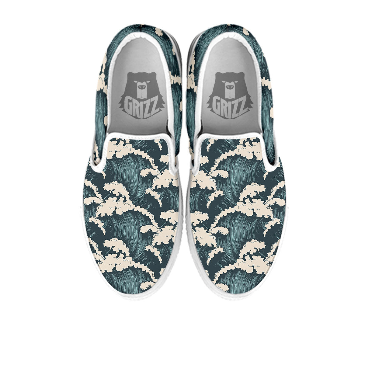 Wave Water Print Pattern White Slip On Shoes-grizzshop
