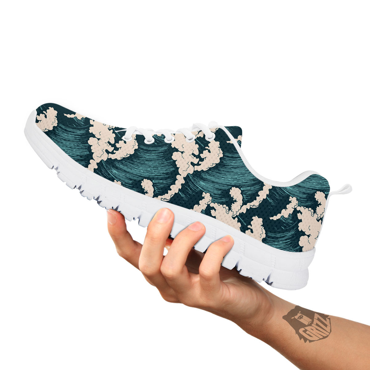 Wave Water Print Pattern White Sneaker-grizzshop