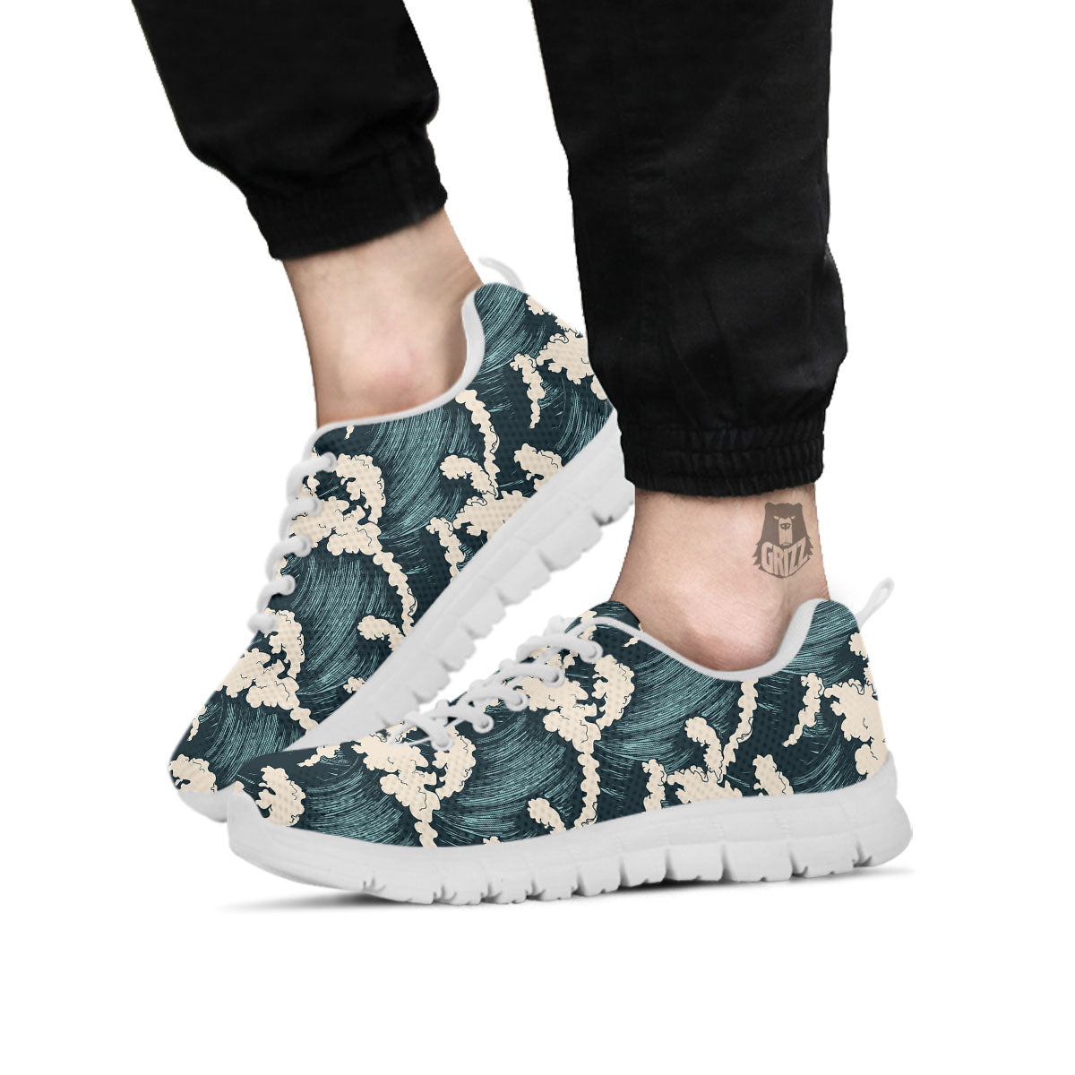 Wave Water Print Pattern White Sneaker-grizzshop