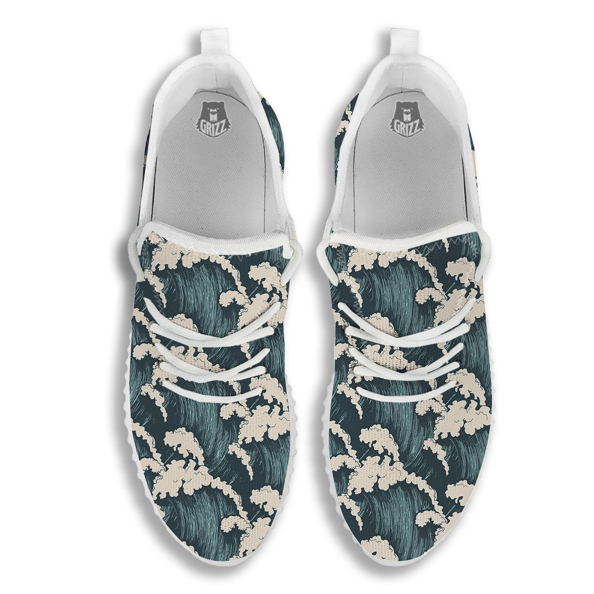 Wave Water Print Pattern White Walking Shoes-grizzshop