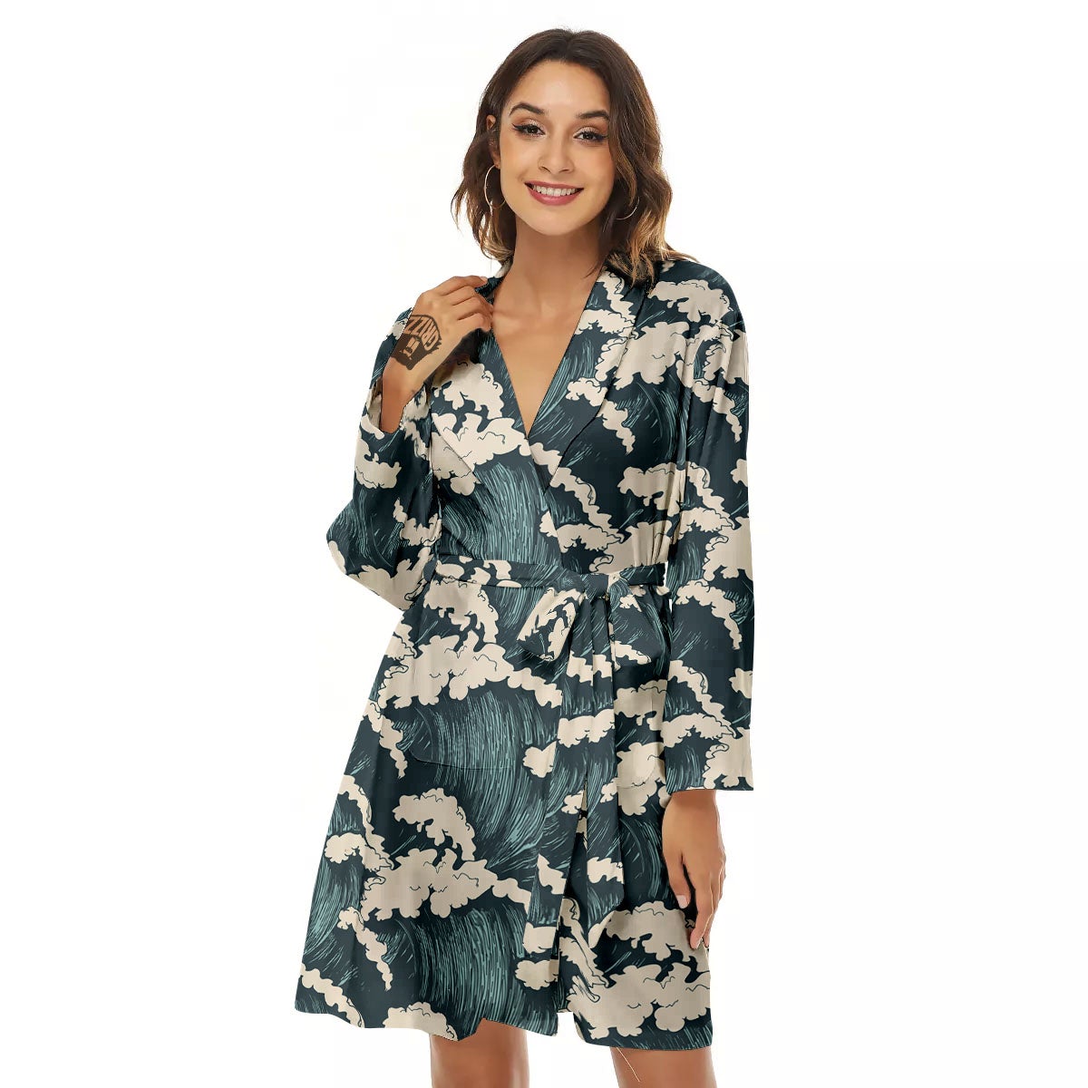 Wave Water Print Pattern Women's Robe-grizzshop