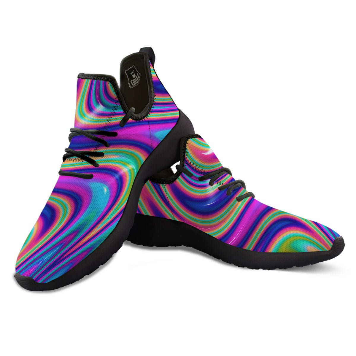 Waves Holographic Print Black Athletic Shoes-grizzshop