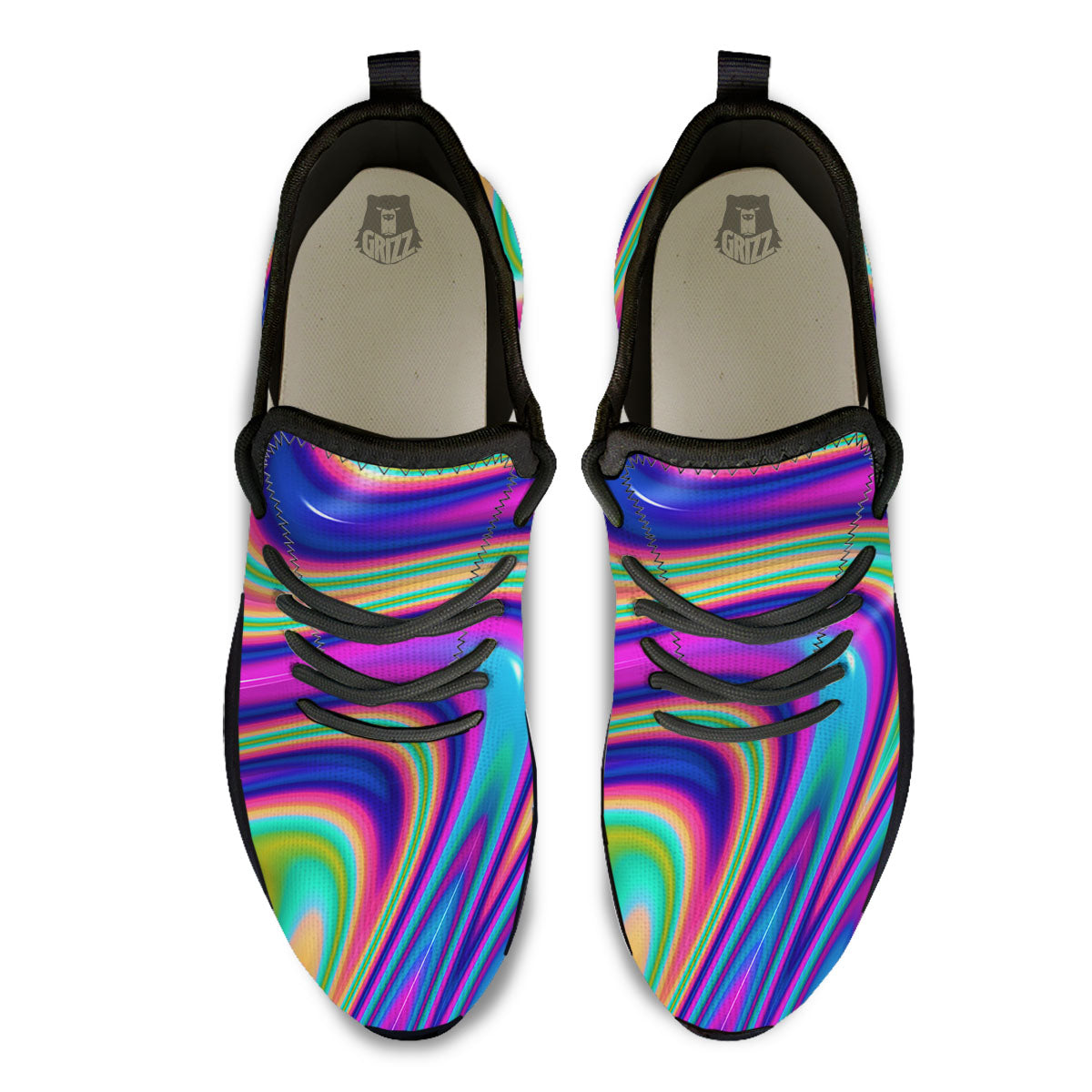 Waves Holographic Print Black Athletic Shoes-grizzshop