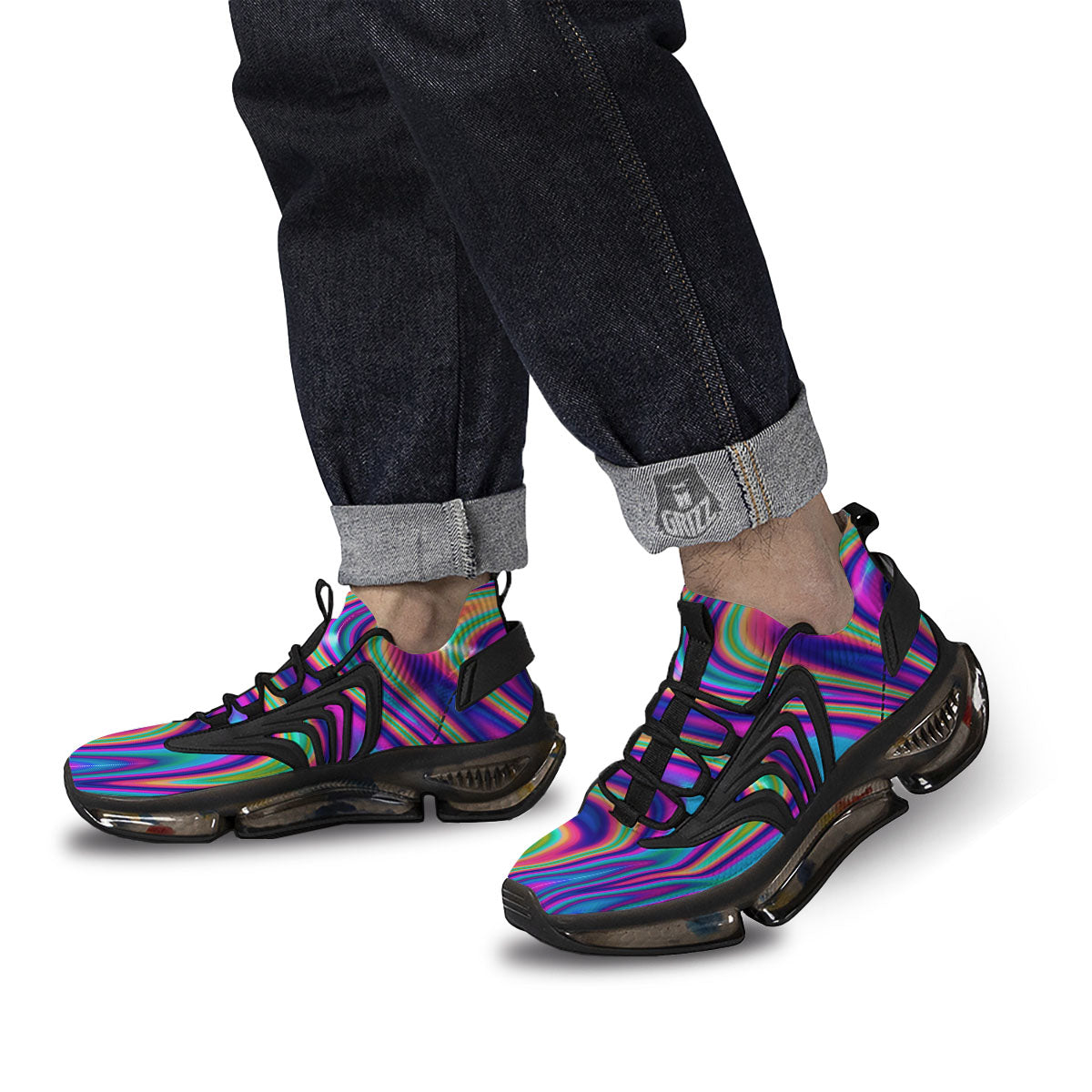 Waves Holographic Print Black Gym Shoes-grizzshop
