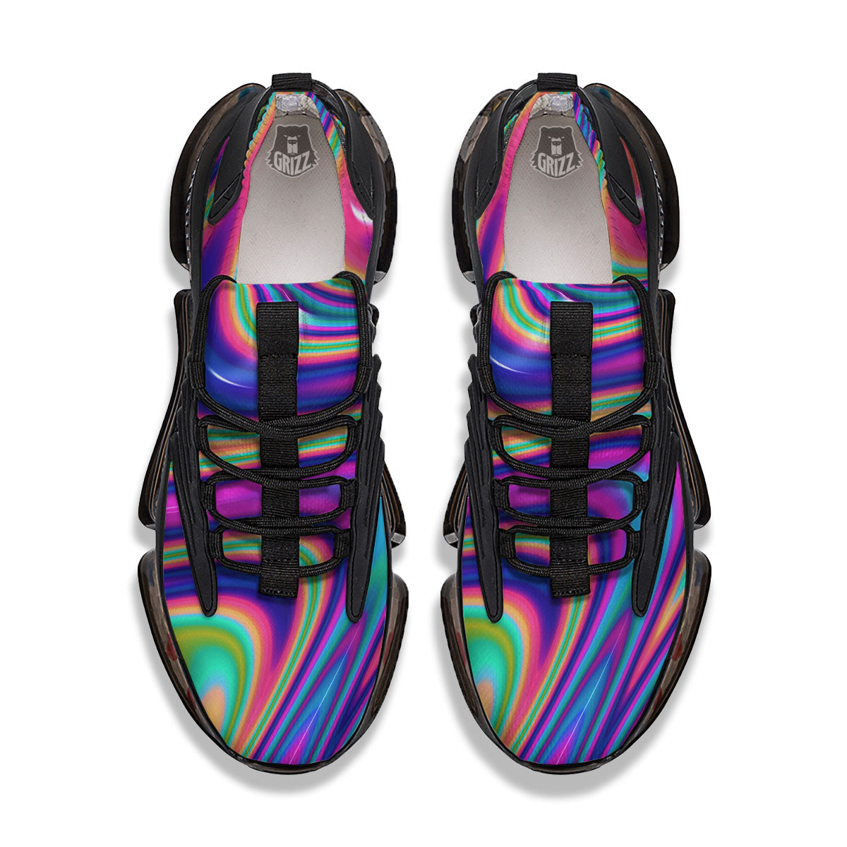 Waves Holographic Print Black Gym Shoes-grizzshop