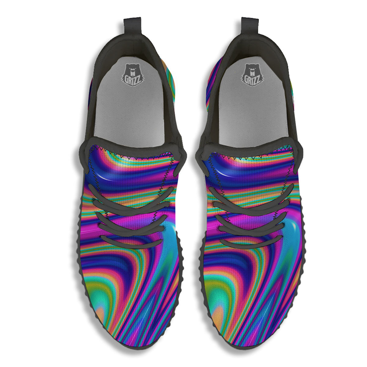 Waves Holographic Print Black Walking Shoes-grizzshop