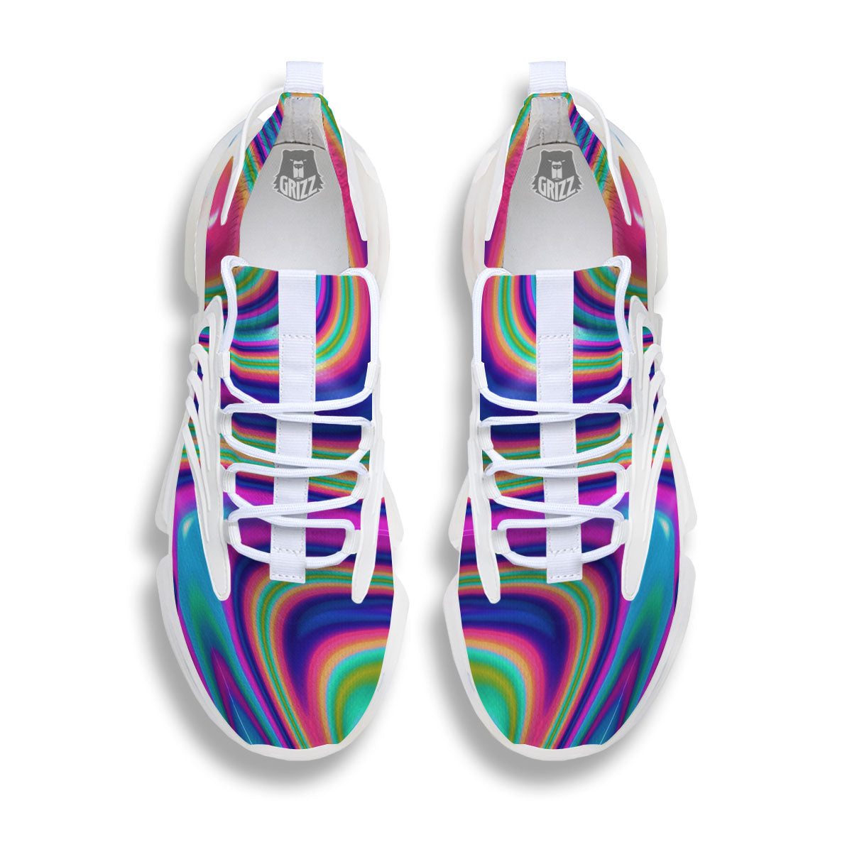 Waves Holographic Print White Gym Shoes-grizzshop