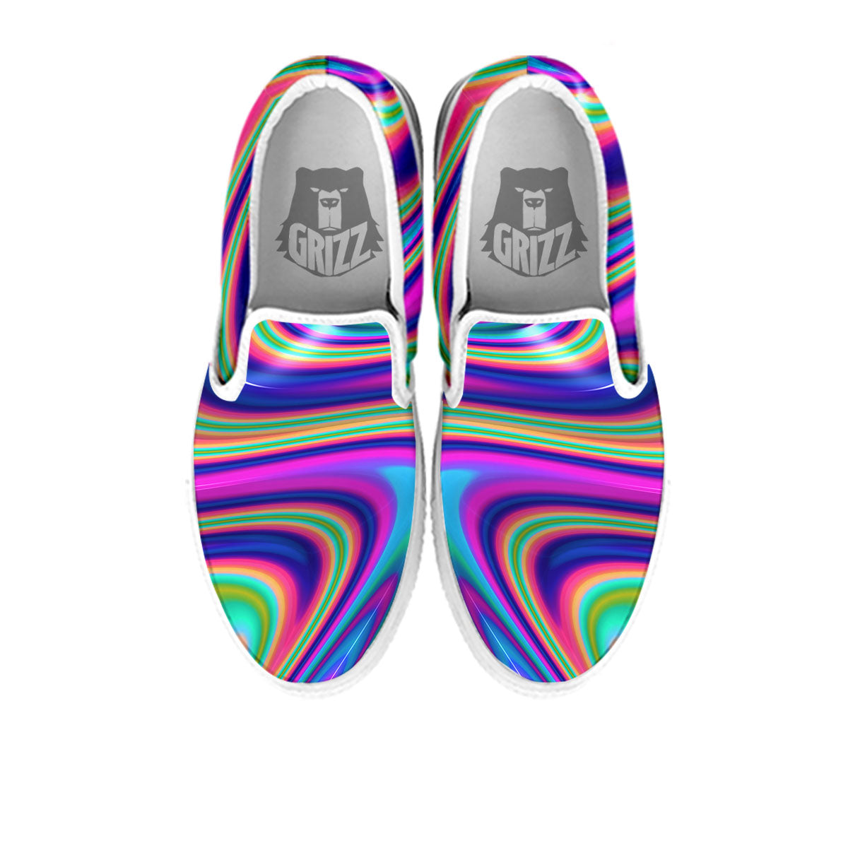 Waves Holographic Print White Slip On Shoes-grizzshop