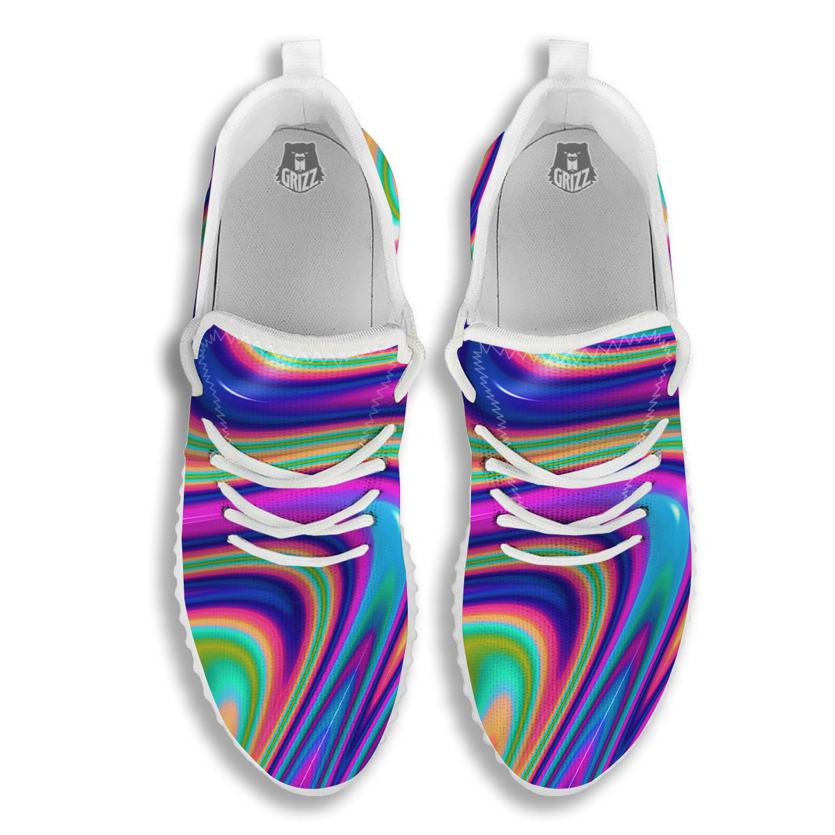 Waves Holographic Print White Walking Shoes-grizzshop