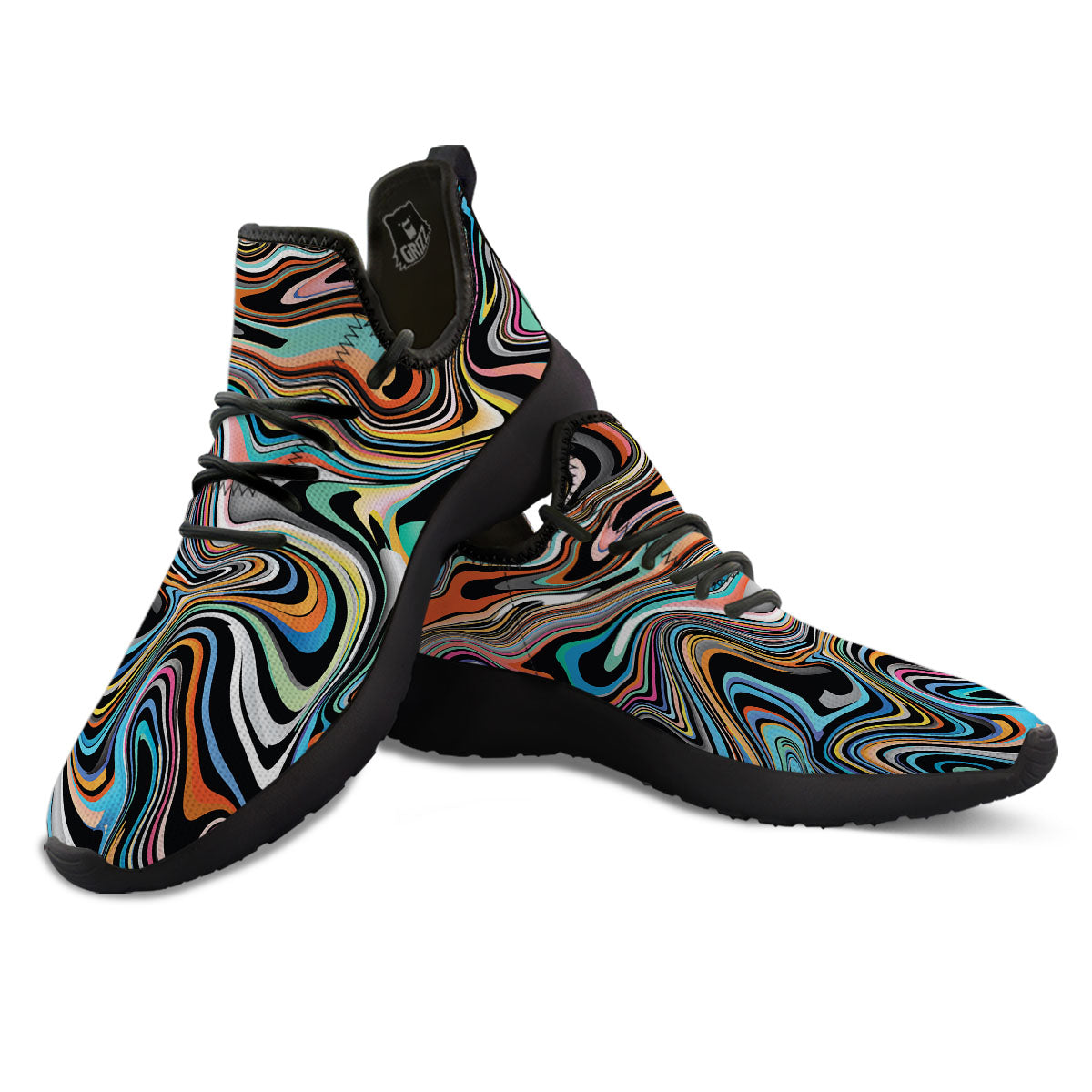 Wavy Psychedelic Print Pattern Black Athletic Shoes-grizzshop