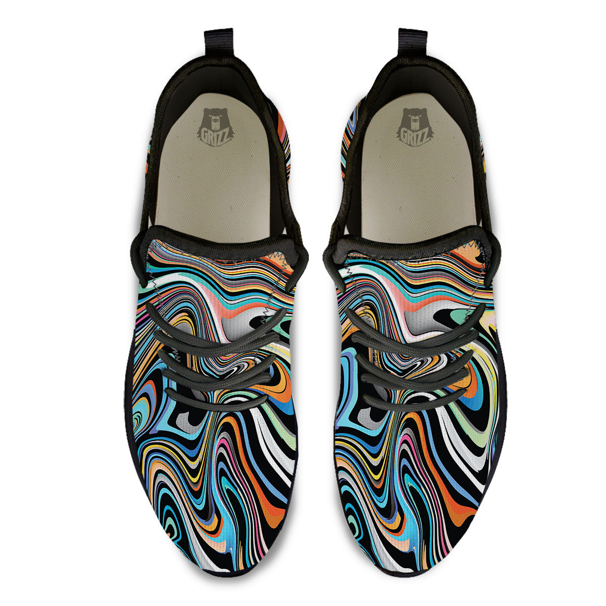 Wavy Psychedelic Print Pattern Black Athletic Shoes-grizzshop