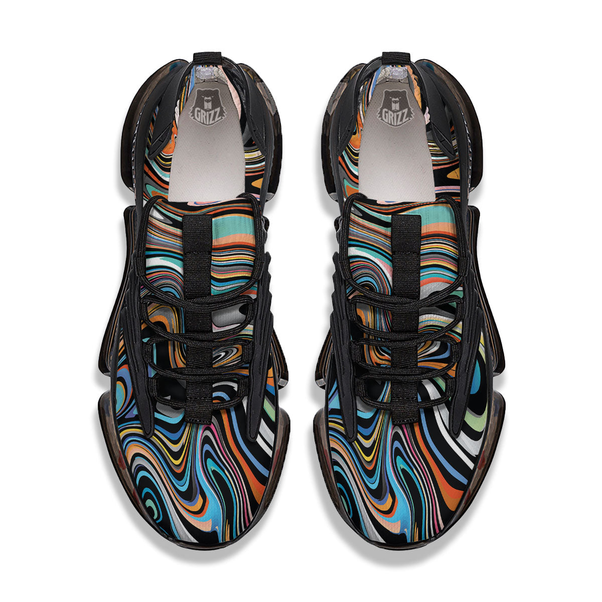 Wavy Psychedelic Print Pattern Black Gym Shoes-grizzshop