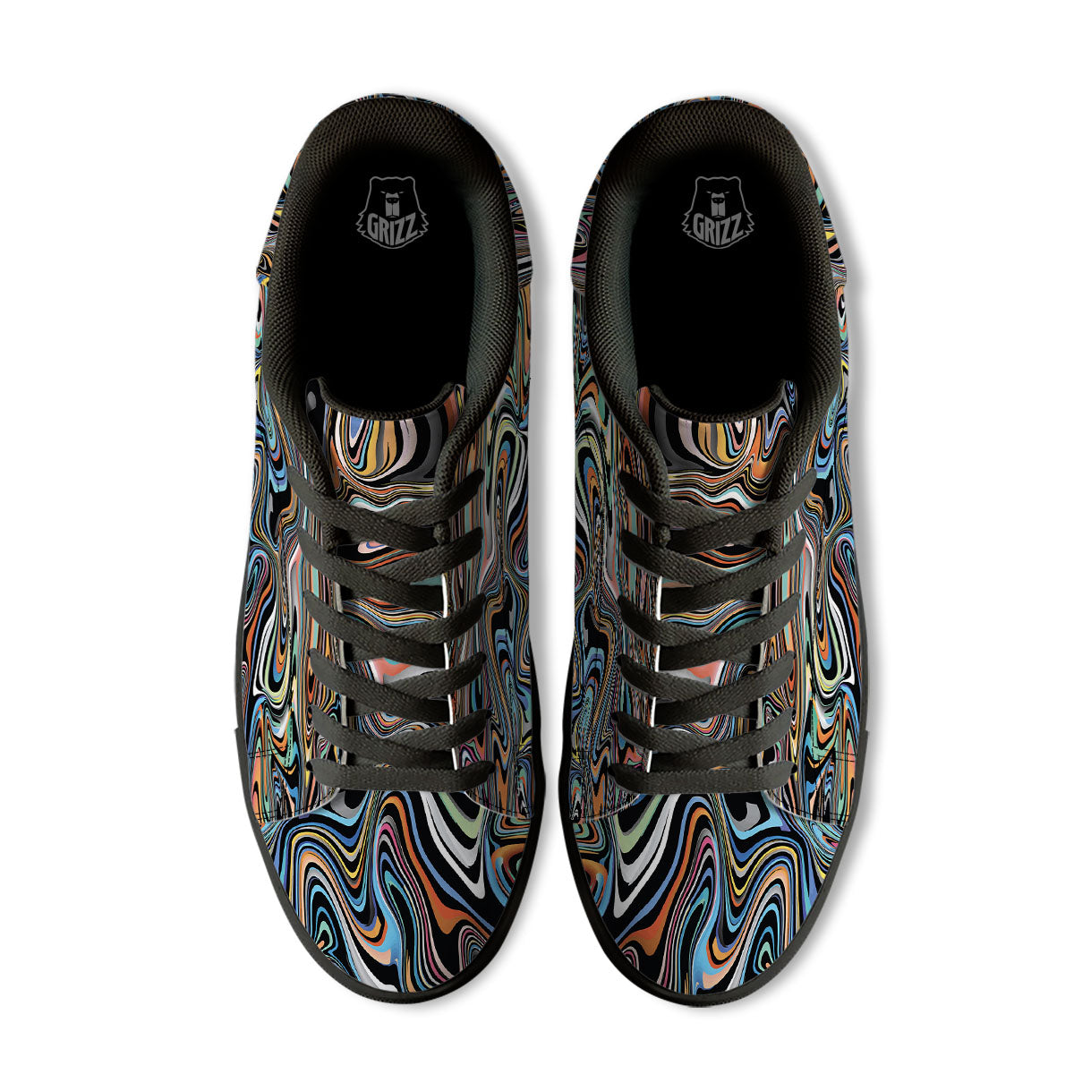 Wavy Psychedelic Print Pattern Black Low Top Sneakers-grizzshop