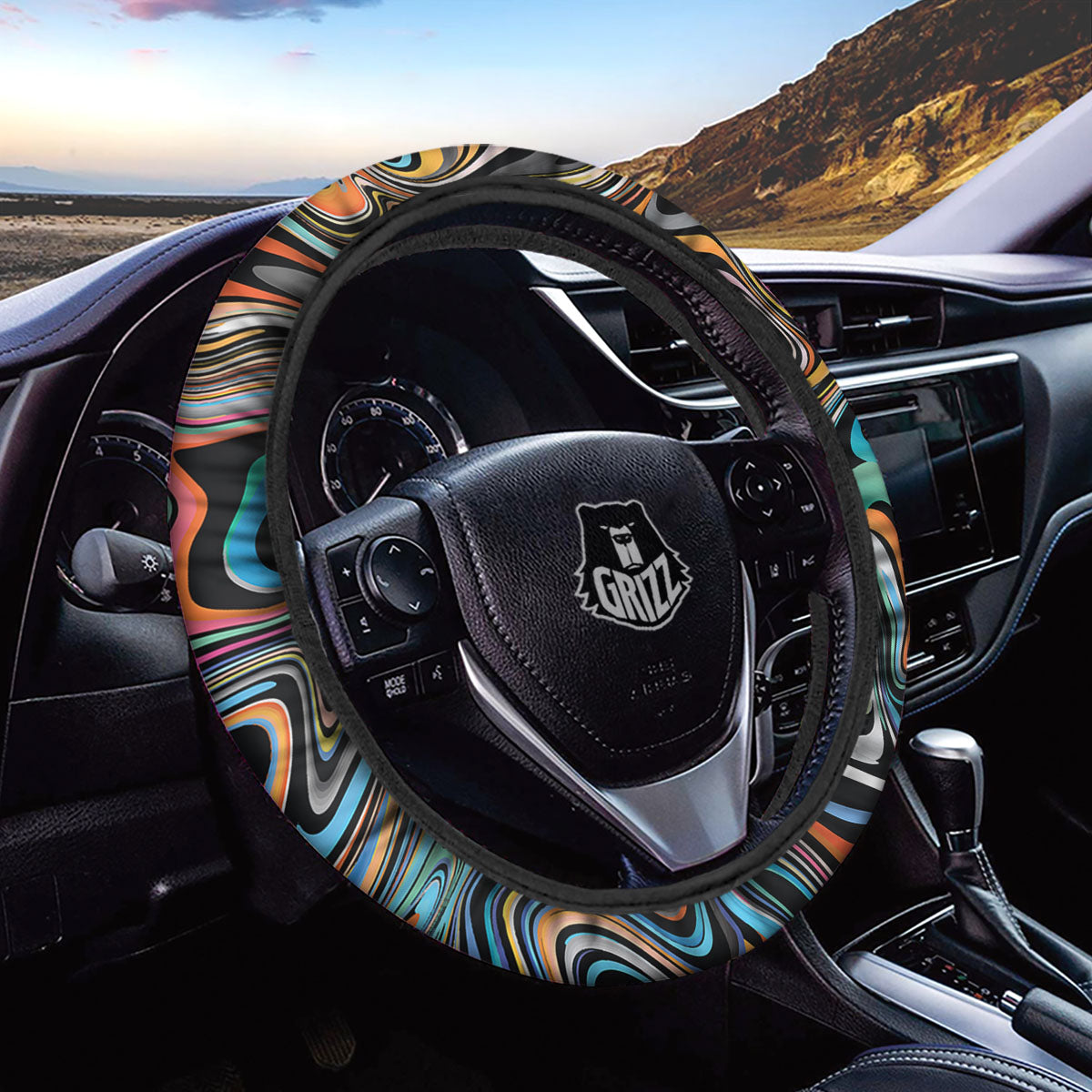 Wavy Psychedelic Print Pattern Car Steering Wheel Cover-grizzshop