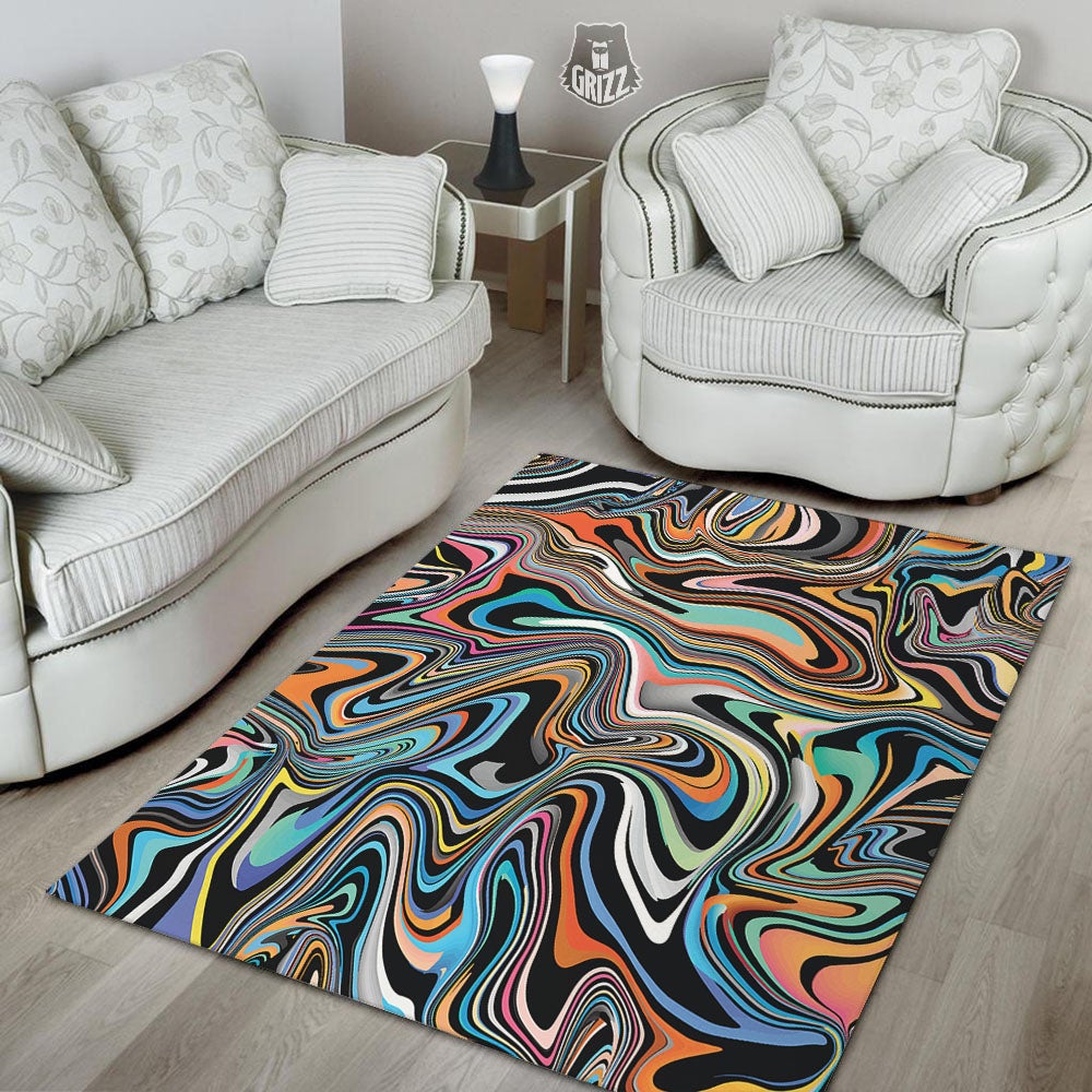 Wavy Psychedelic Print Pattern Floor Mat-grizzshop