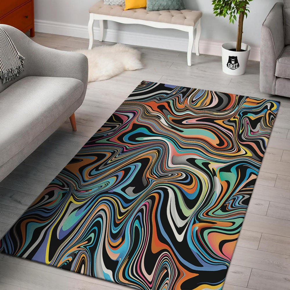 Wavy Psychedelic Print Pattern Floor Mat-grizzshop