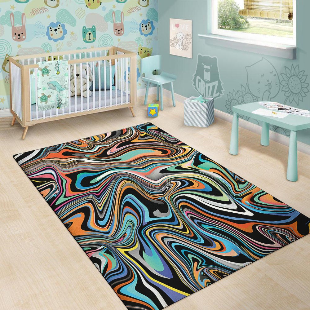 Wavy Psychedelic Print Pattern Floor Mat-grizzshop