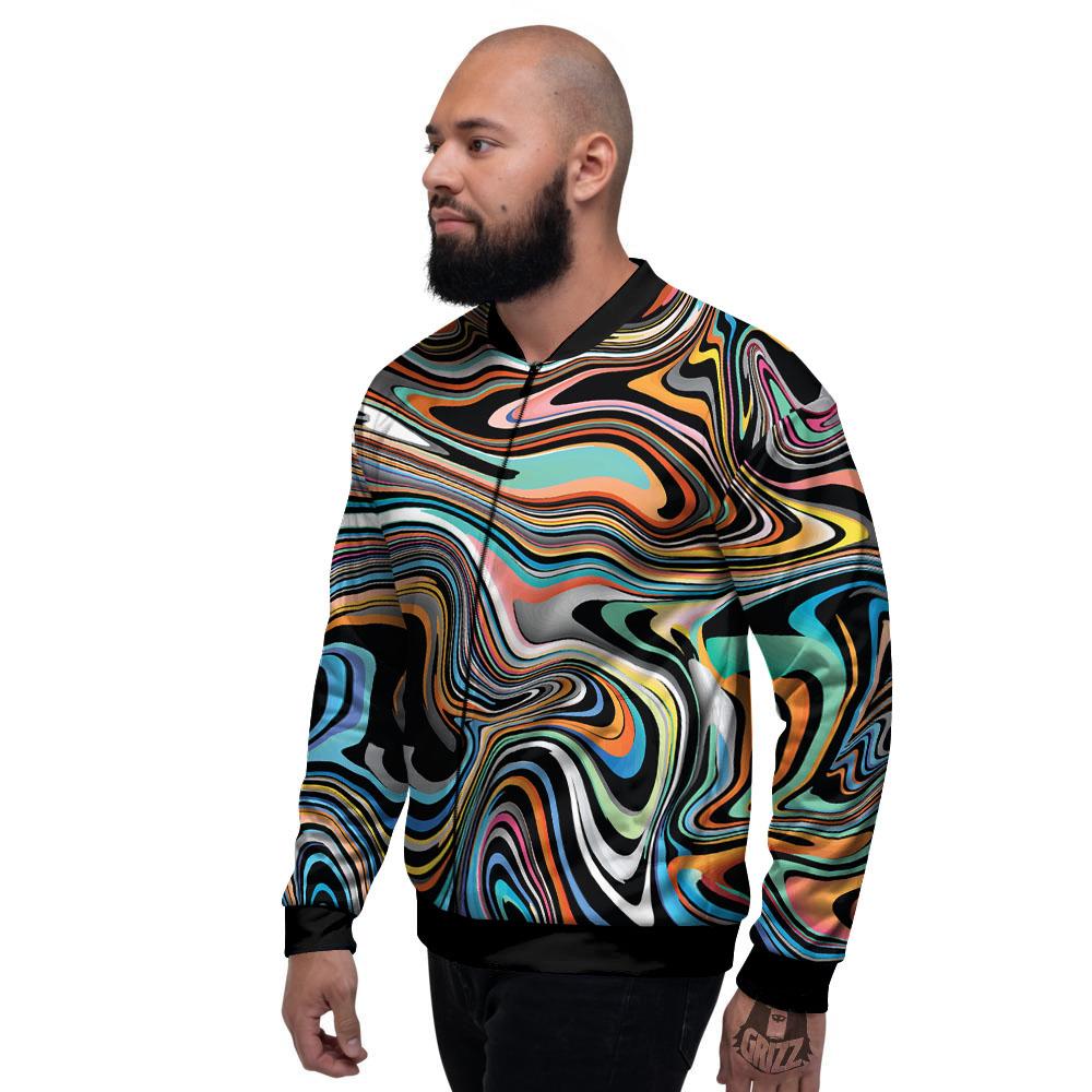 Wavy Psychedelic Print Pattern Men's Bomber Jacket-grizzshop