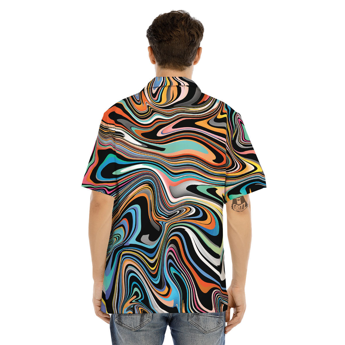 Wavy Psychedelic Print Pattern Men's Hawaiian Shirt-grizzshop