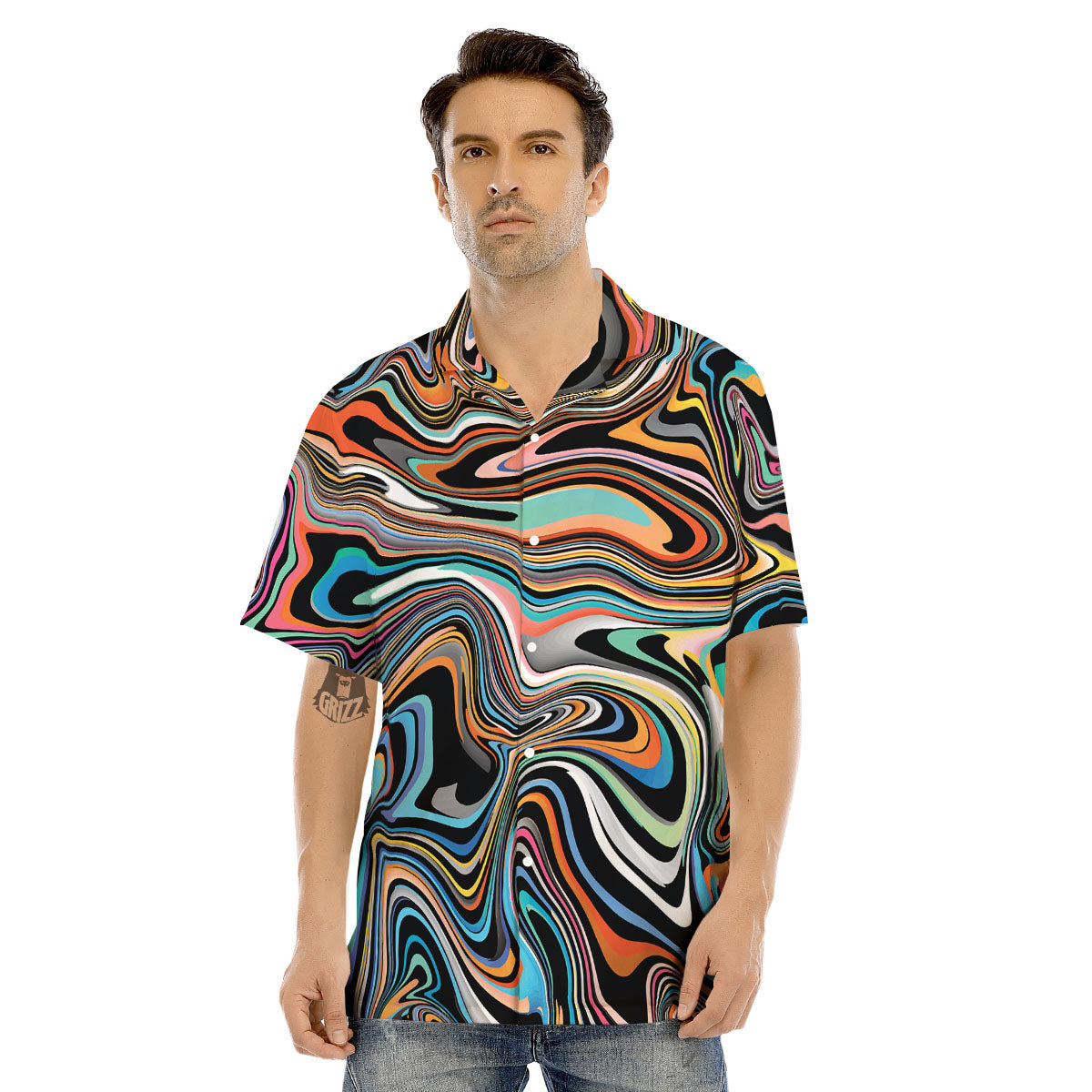 Wavy Psychedelic Print Pattern Men's Hawaiian Shirt-grizzshop