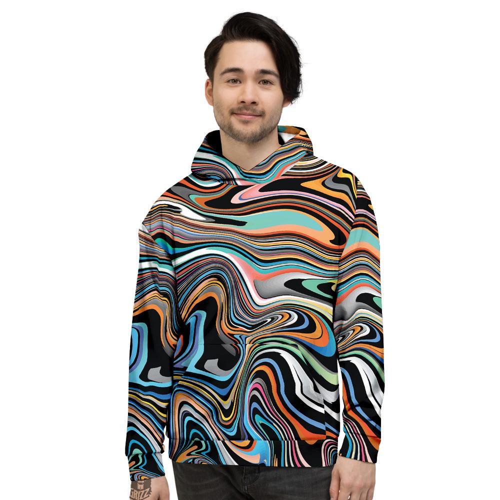 Wavy Psychedelic Print Pattern Men's Hoodie-grizzshop