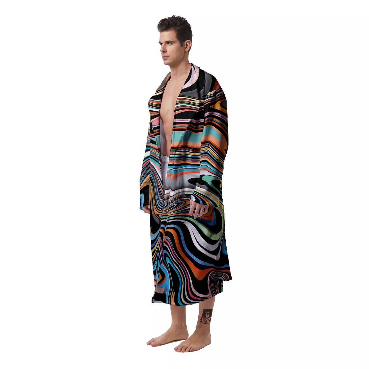 Wavy Psychedelic Print Pattern Men's Robe-grizzshop