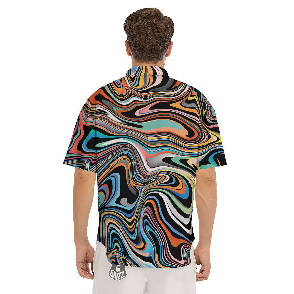 Wavy Psychedelic Print Pattern Men's Short Sleeve Shirts-grizzshop