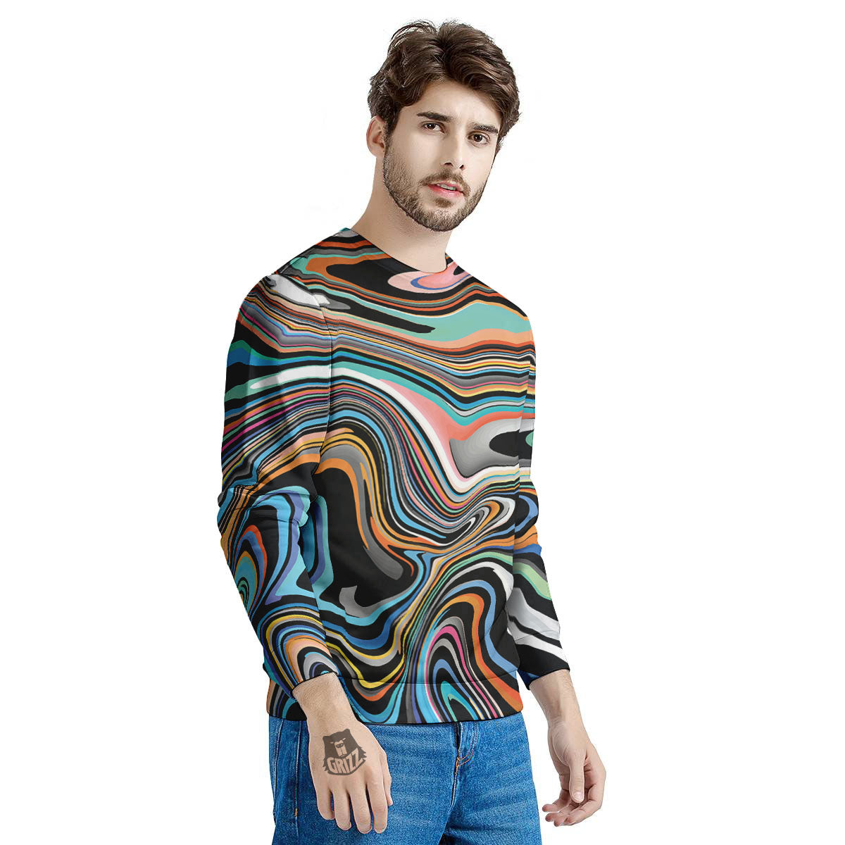 Wavy Psychedelic Print Pattern Men's Sweatshirt-grizzshop