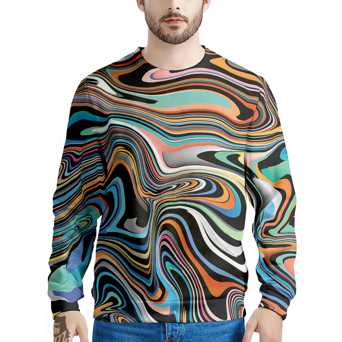 Wavy Psychedelic Print Pattern Men's Sweatshirt-grizzshop