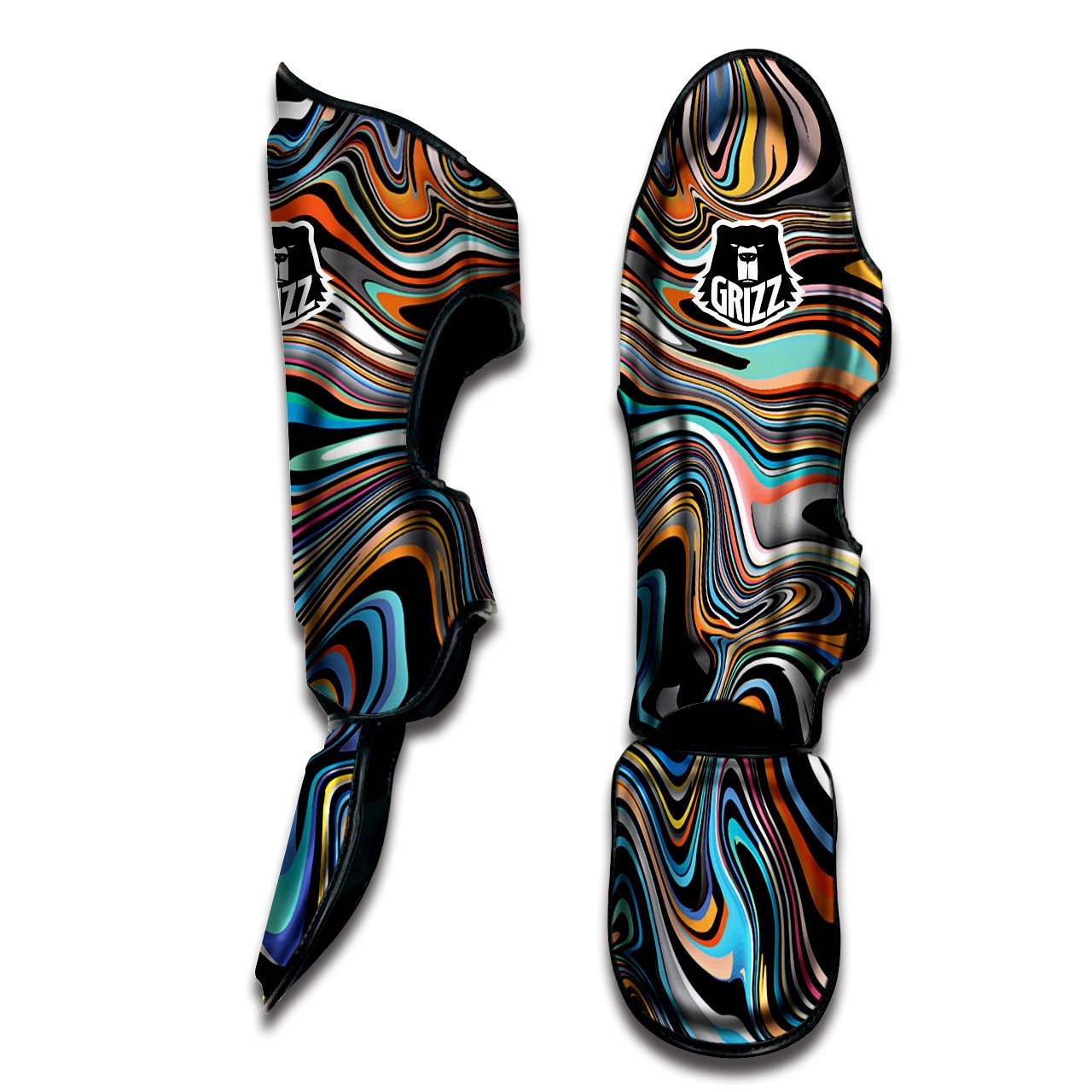 Wavy Psychedelic Print Pattern Muay Thai Shin Guards-grizzshop