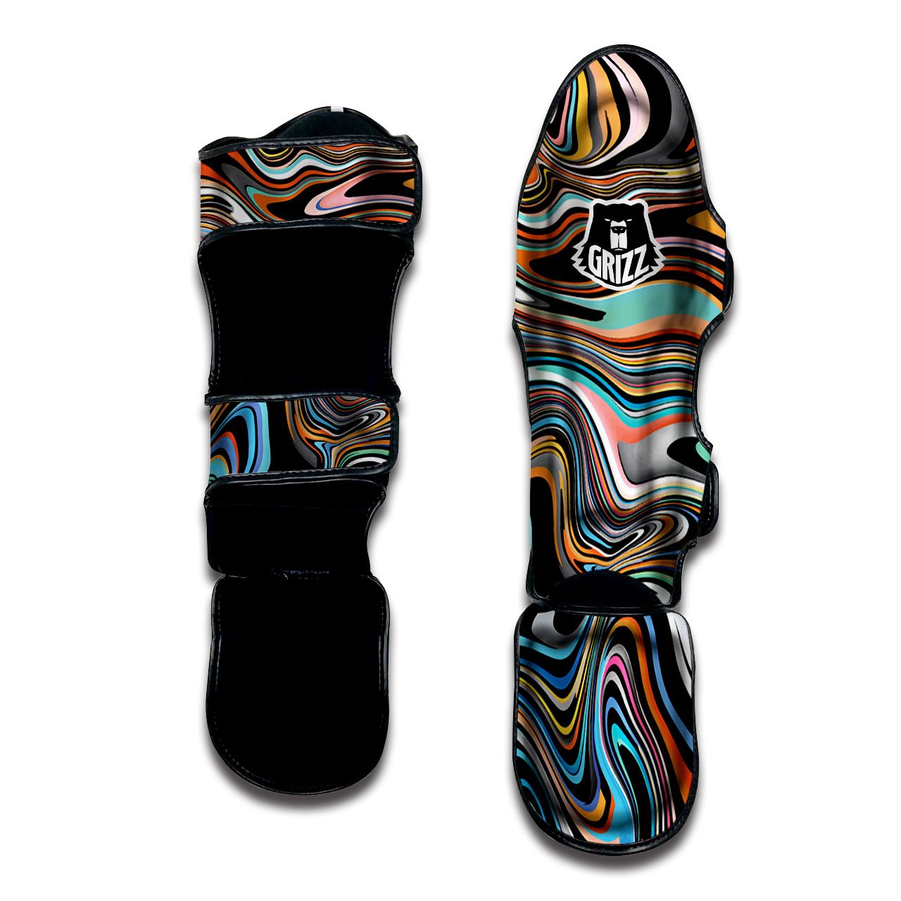 Wavy Psychedelic Print Pattern Muay Thai Shin Guards-grizzshop