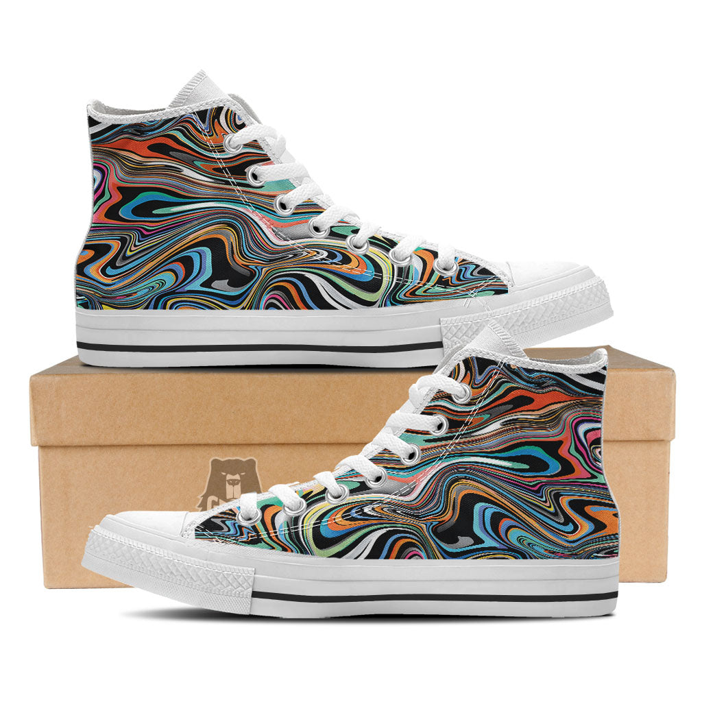 Wavy Psychedelic Print Pattern White High Top Shoes-grizzshop