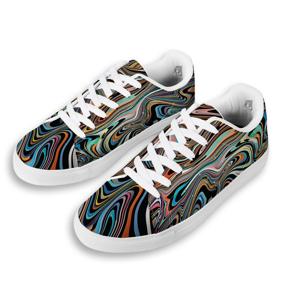 Wavy Psychedelic Print Pattern White Low Top Sneakers-grizzshop