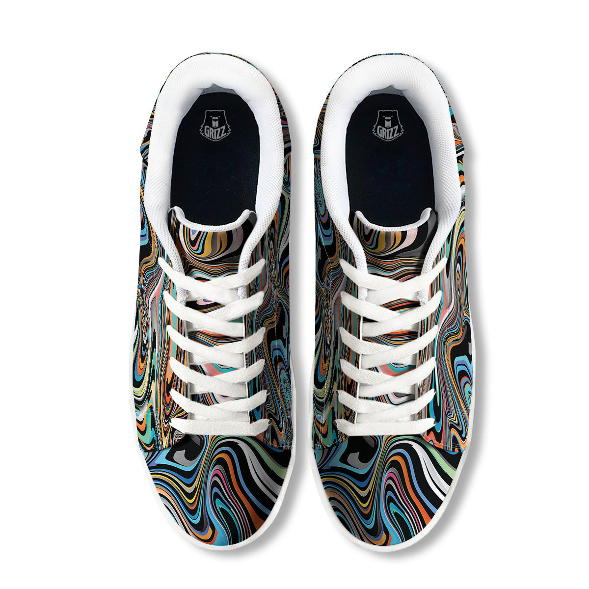 Wavy Psychedelic Print Pattern White Low Top Sneakers-grizzshop