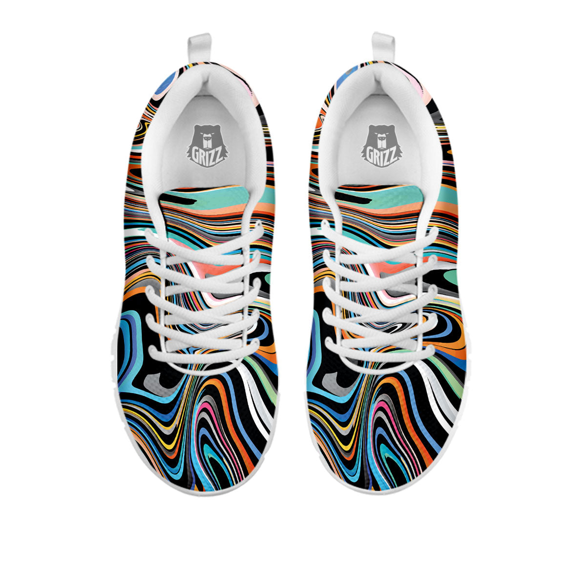 Wavy Psychedelic Print Pattern White Sneaker-grizzshop