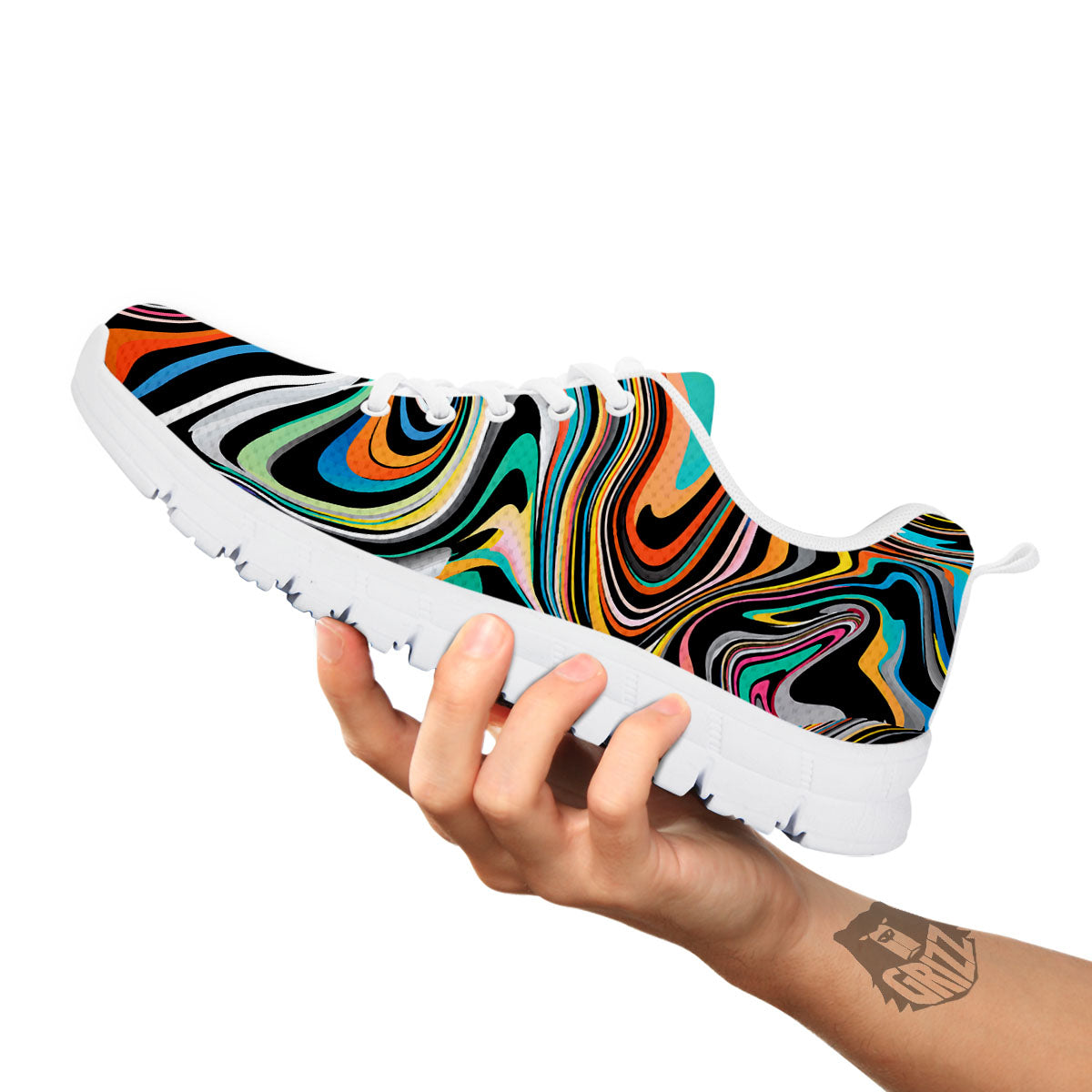 Wavy Psychedelic Print Pattern White Sneaker-grizzshop