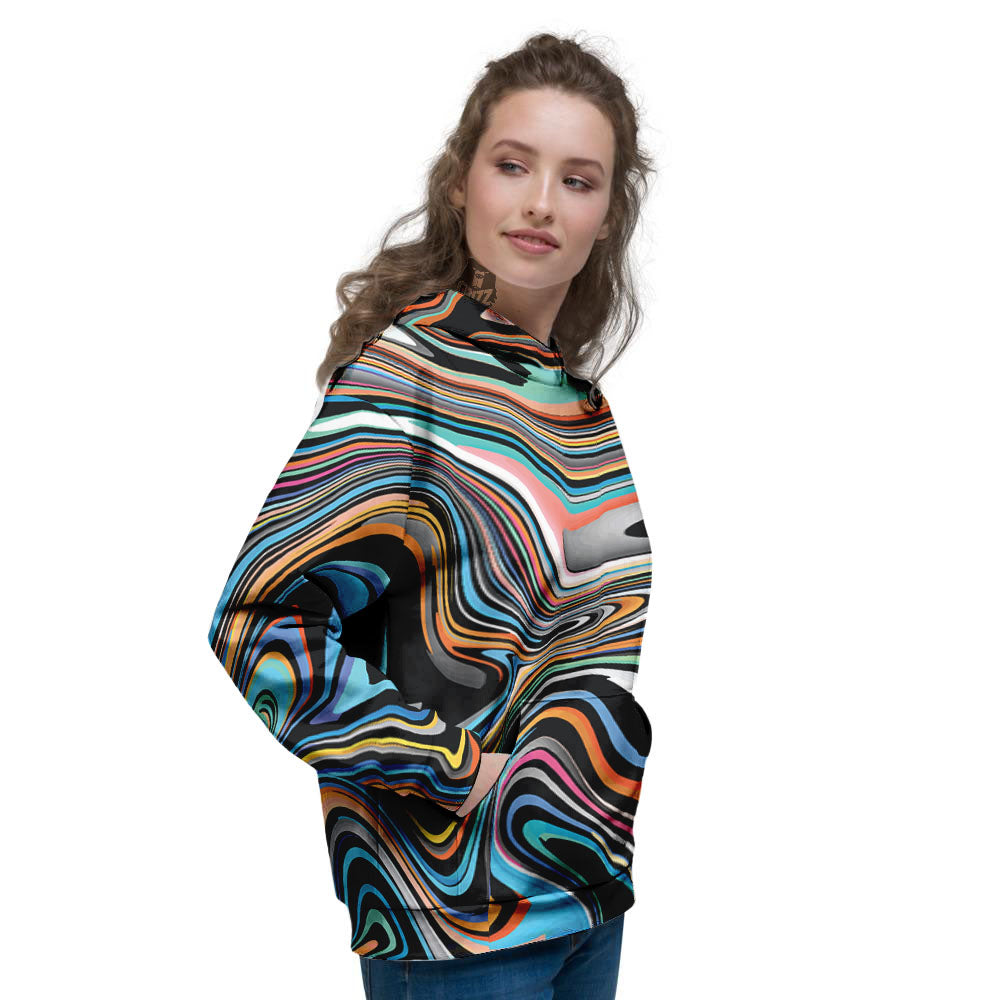 Wavy Psychedelic Print Pattern Women's Hoodie-grizzshop