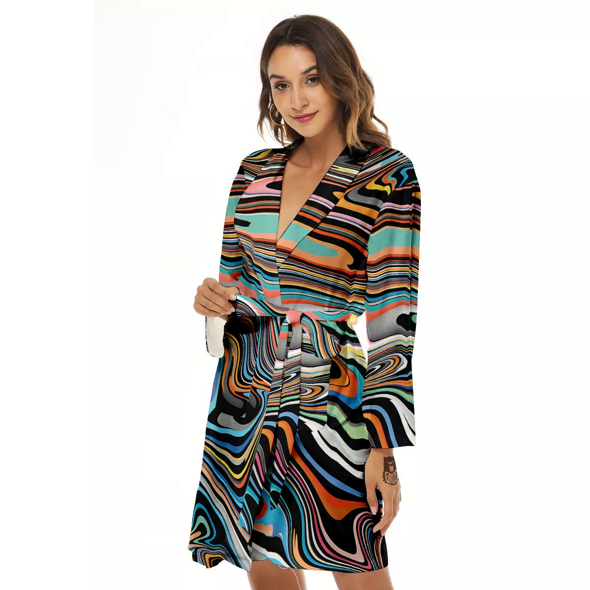 Wavy Psychedelic Print Pattern Women's Robe-grizzshop