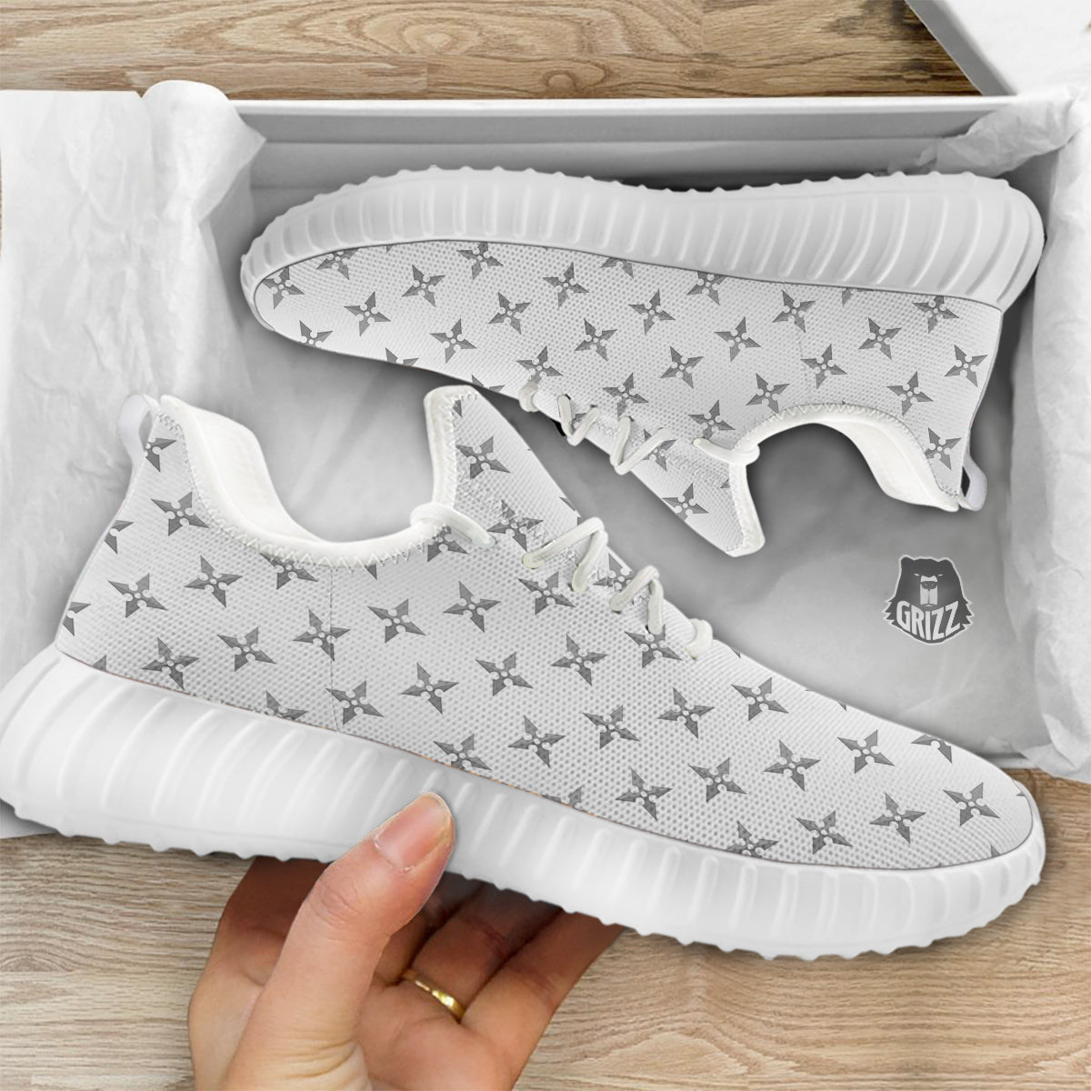 Weapon Ninja Print Pattern White Walking Shoes-grizzshop