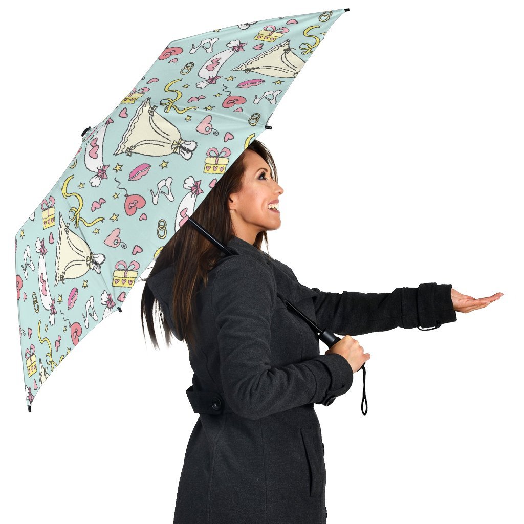 Wedding Pastel Pattern Print Automatic Foldable Umbrella-grizzshop