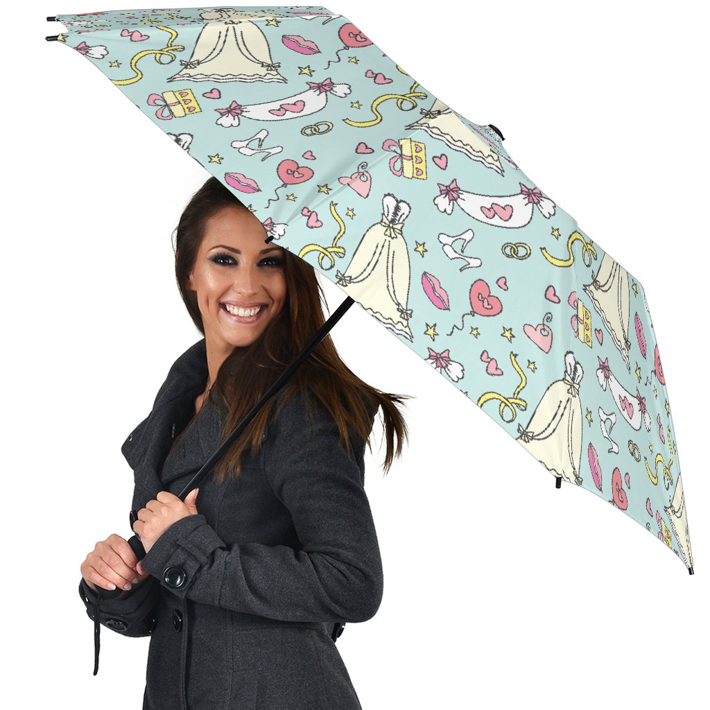 Wedding Pastel Pattern Print Automatic Foldable Umbrella-grizzshop
