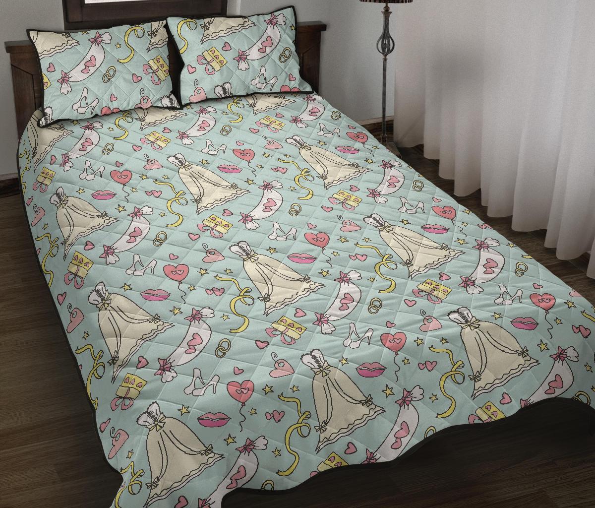Wedding Pastel Pattern Print Bed Set Quilt-grizzshop