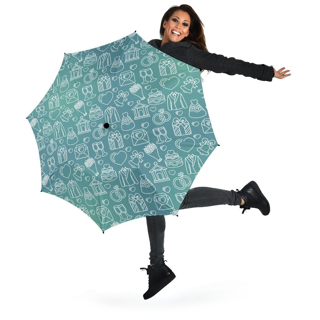 Wedding Pattern Print Automatic Foldable Umbrella-grizzshop