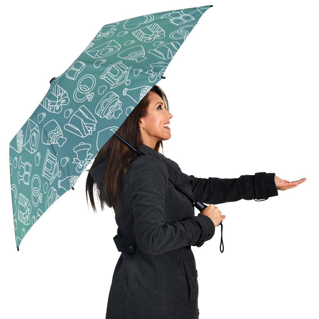 Wedding Pattern Print Automatic Foldable Umbrella-grizzshop
