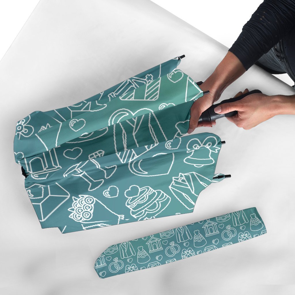 Wedding Pattern Print Automatic Foldable Umbrella-grizzshop