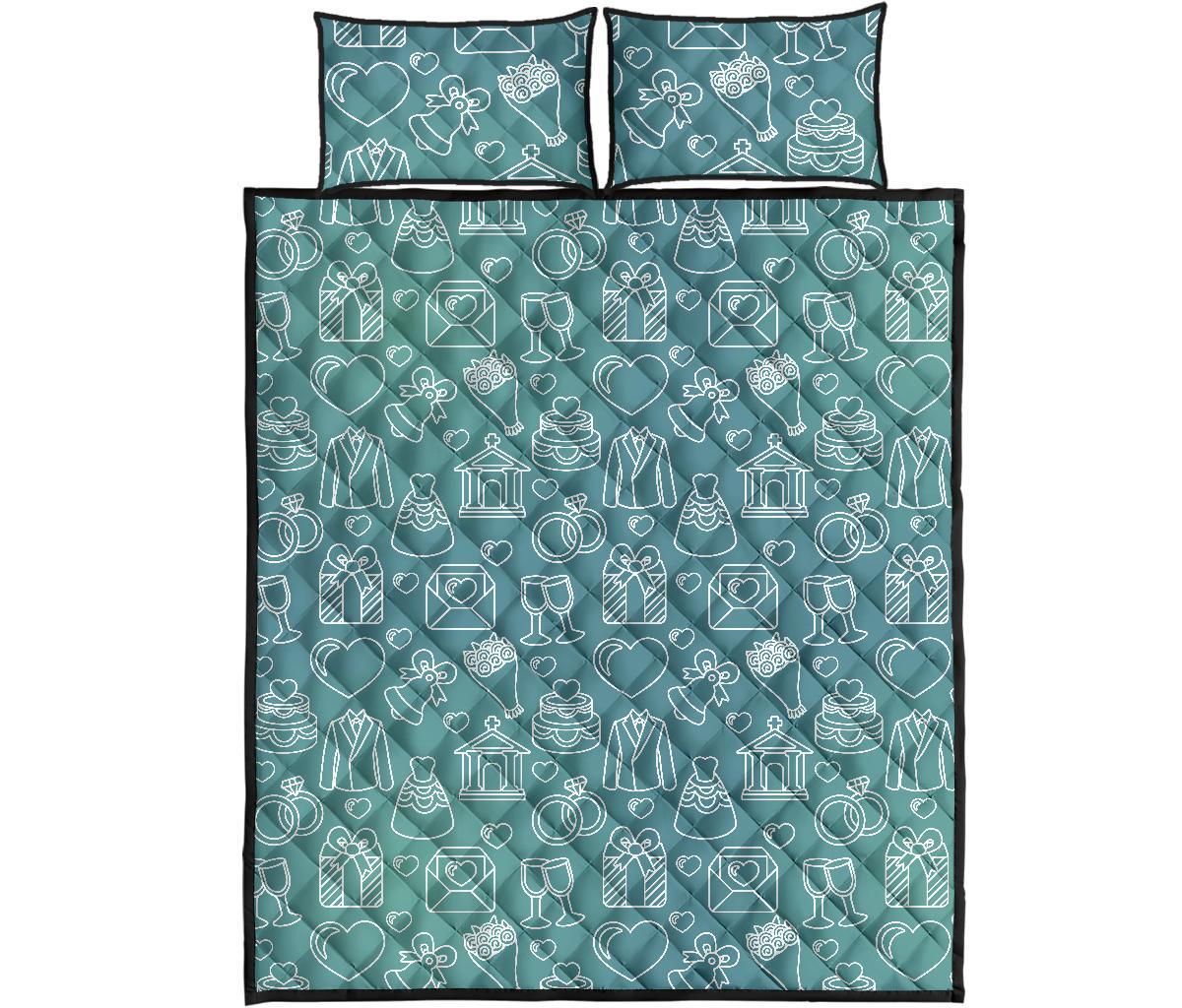 Wedding Pattern Print Bed Set Quilt-grizzshop