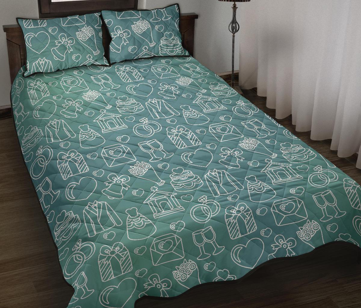 Wedding Pattern Print Bed Set Quilt-grizzshop
