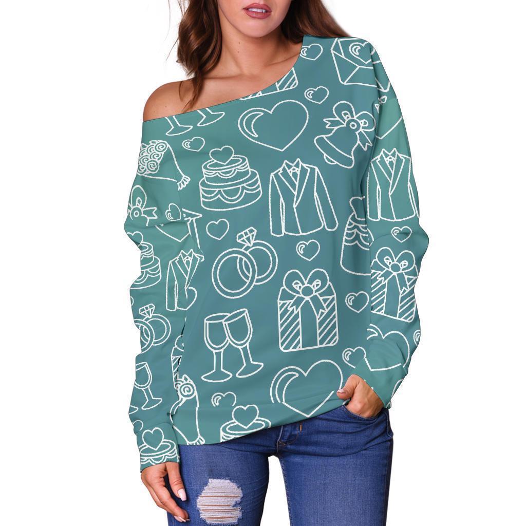 Wedding Pattern Print Women Off Shoulder Sweatshirt-grizzshop