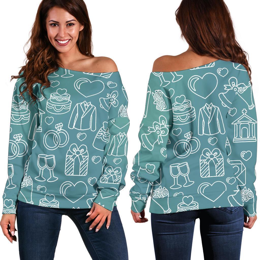 Wedding Pattern Print Women Off Shoulder Sweatshirt-grizzshop